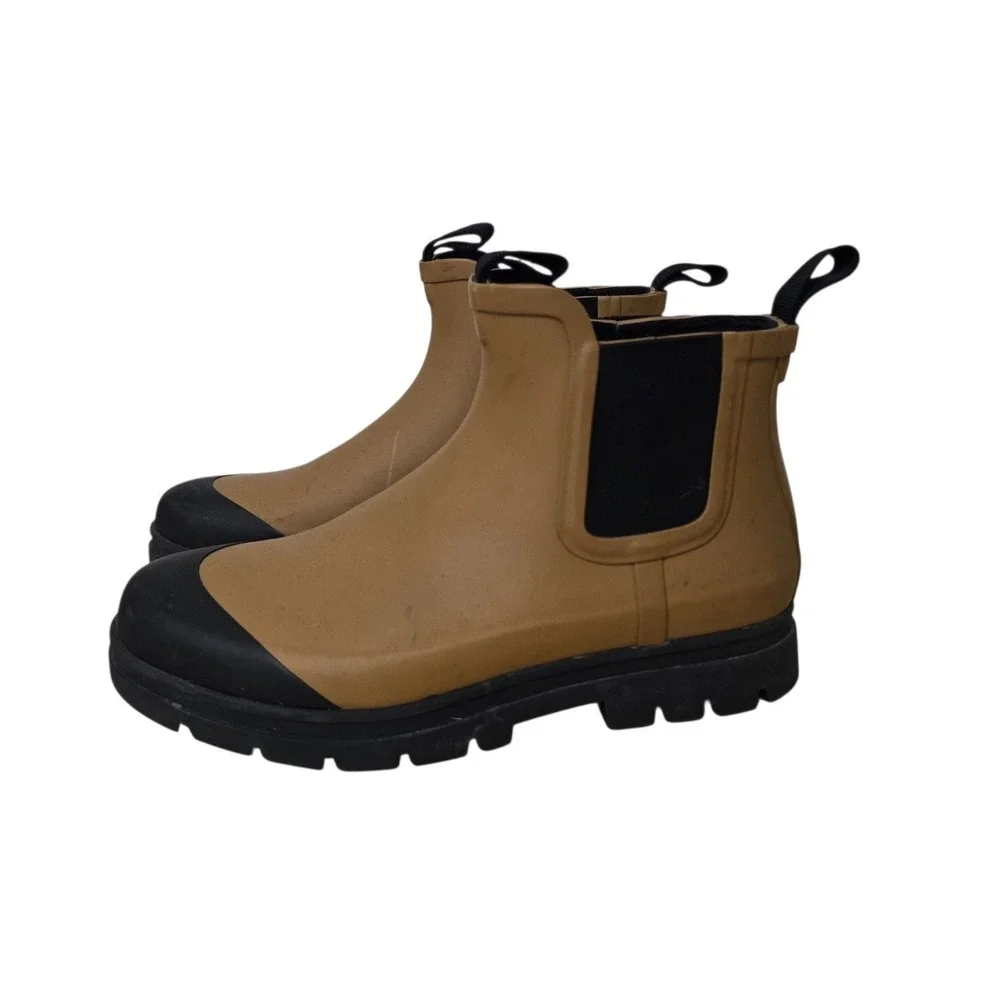 Everlane The Rain Boot Tan Black Rubber Chelsea Ankle Boots Womens 9 Lug Sole